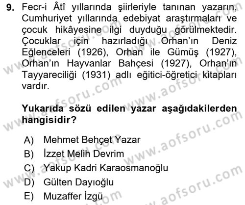 2. Meşrutiyet Dönemi Türk Edebiyatı Dersi 2023 - 2024 Yılı (Vize) Ara Sınavı 9. Soru