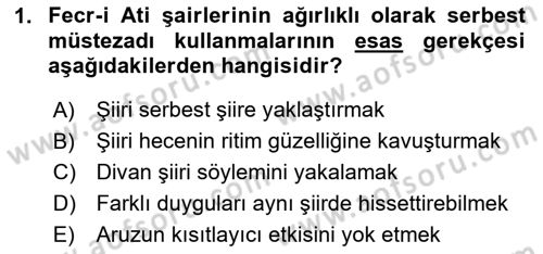 2. Meşrutiyet Dönemi Türk Edebiyatı Dersi 2024 - 2025 Yılı (Vize) Ara Sınav Soruları 1. Soru