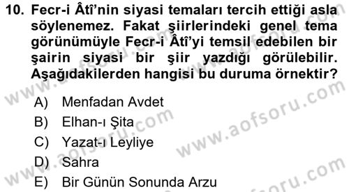 2. Meşrutiyet Dönemi Türk Edebiyatı Dersi 2024 - 2025 Yılı (Vize) Ara Sınav Soruları 10. Soru