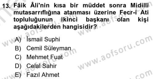 2. Meşrutiyet Dönemi Türk Edebiyatı Dersi 2024 - 2025 Yılı (Vize) Ara Sınav Soruları 13. Soru
