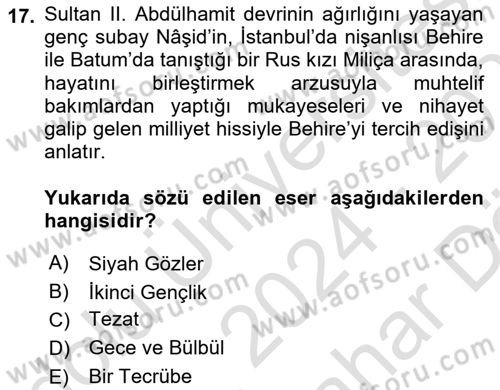 2. Meşrutiyet Dönemi Türk Edebiyatı Dersi 2024 - 2025 Yılı (Vize) Ara Sınav Soruları 17. Soru