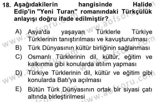 2. Meşrutiyet Dönemi Türk Edebiyatı Dersi 2024 - 2025 Yılı (Vize) Ara Sınav Soruları 18. Soru