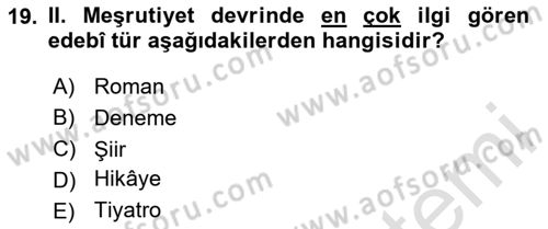 2. Meşrutiyet Dönemi Türk Edebiyatı Dersi 2024 - 2025 Yılı (Vize) Ara Sınav Soruları 19. Soru