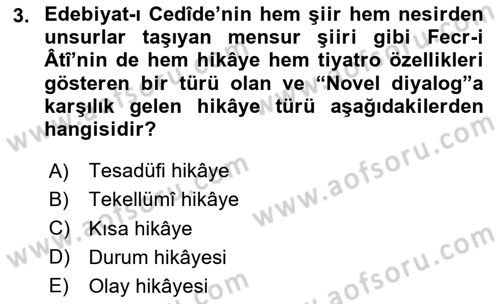 2. Meşrutiyet Dönemi Türk Edebiyatı Dersi 2024 - 2025 Yılı (Vize) Ara Sınav Soruları 3. Soru