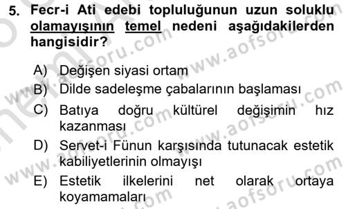 2. Meşrutiyet Dönemi Türk Edebiyatı Dersi 2024 - 2025 Yılı (Vize) Ara Sınav Soruları 5. Soru