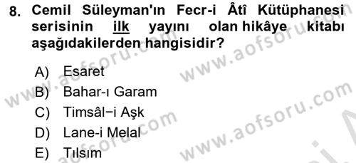 2. Meşrutiyet Dönemi Türk Edebiyatı Dersi 2024 - 2025 Yılı (Vize) Ara Sınav Soruları 8. Soru