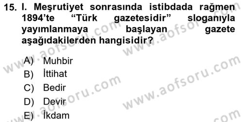 2. Meşrutiyet Dönemi Türk Edebiyatı Dersi 2024 - 2025 Yılı (Final) Dönem Sonu Sınav Soruları 15. Soru