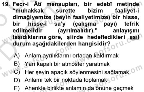 2. Meşrutiyet Dönemi Türk Edebiyatı Dersi 2024 - 2025 Yılı (Final) Dönem Sonu Sınav Soruları 19. Soru