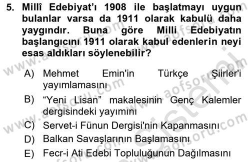 2. Meşrutiyet Dönemi Türk Edebiyatı Dersi 2024 - 2025 Yılı (Final) Dönem Sonu Sınav Soruları 5. Soru