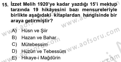 2. Meşrutiyet Dönemi Türk Edebiyatı Dersi 2024 - 2025 Yılı Yaz Okulu Sınav Soruları 15. Soru