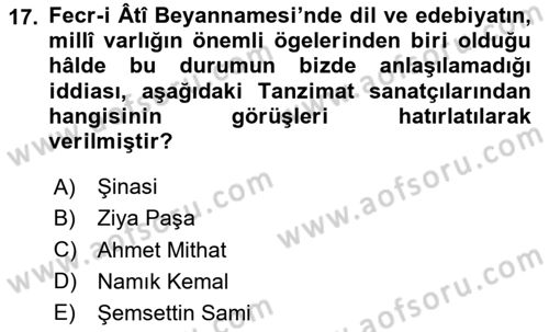 2. Meşrutiyet Dönemi Türk Edebiyatı Dersi 2024 - 2025 Yılı Yaz Okulu Sınav Soruları 17. Soru