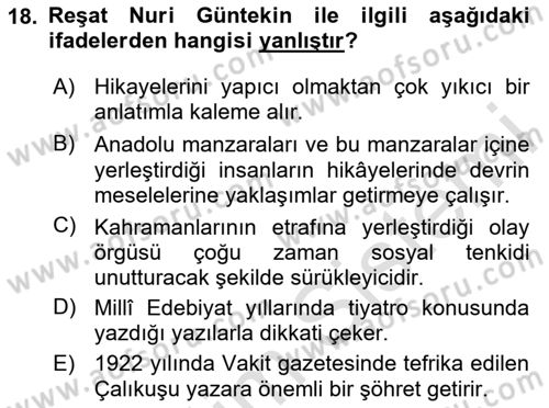 2. Meşrutiyet Dönemi Türk Edebiyatı Dersi 2024 - 2025 Yılı Yaz Okulu Sınav Soruları 18. Soru