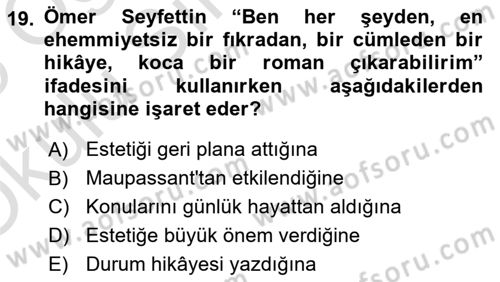 2. Meşrutiyet Dönemi Türk Edebiyatı Dersi 2024 - 2025 Yılı Yaz Okulu Sınav Soruları 19. Soru