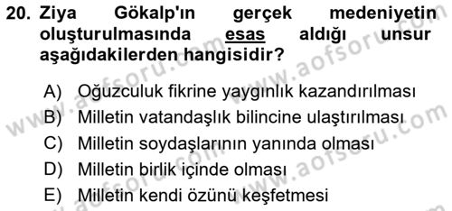 2. Meşrutiyet Dönemi Türk Edebiyatı Dersi 2024 - 2025 Yılı Yaz Okulu Sınav Soruları 20. Soru