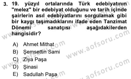 2. Meşrutiyet Dönemi Türk Edebiyatı Dersi 2024 - 2025 Yılı Yaz Okulu Sınav Soruları 3. Soru