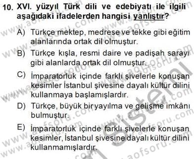 XVI-XIX. Yüzyıllar Türk Dili Dersi Ara Sınavı Deneme Sınav Soruları 10. Soru