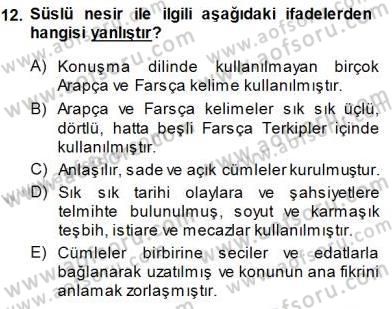 XVI-XIX. Yüzyıllar Türk Dili Dersi Ara Sınavı Deneme Sınav Soruları 12. Soru