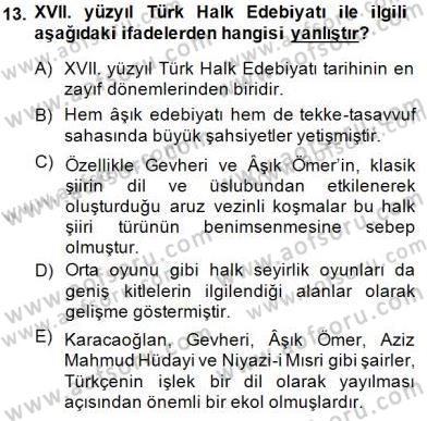 XVI-XIX. Yüzyıllar Türk Dili Dersi 2014 - 2015 Yılı (Vize) Ara Sınav Soruları 13. Soru