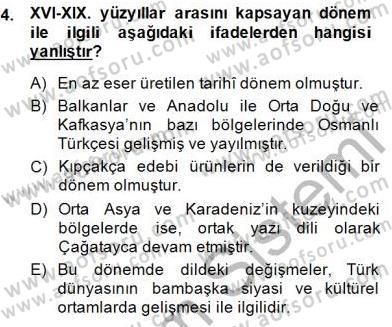 XVI-XIX. Yüzyıllar Türk Dili Dersi Ara Sınavı Deneme Sınav Soruları 4. Soru