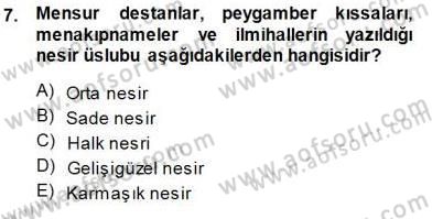 XVI-XIX. Yüzyıllar Türk Dili Dersi 2014 - 2015 Yılı (Vize) Ara Sınav Soruları 7. Soru