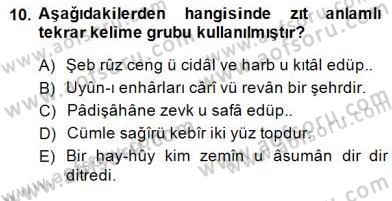 XVI-XIX. Yüzyıllar Türk Dili Dersi 2014 - 2015 Yılı (Final) Dönem Sonu Sınav Soruları 10. Soru