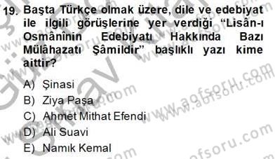 XVI-XIX. Yüzyıllar Türk Dili Dersi 2014 - 2015 Yılı (Final) Dönem Sonu Sınav Soruları 19. Soru