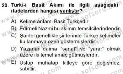XVI-XIX. Yüzyıllar Türk Dili Dersi 2014 - 2015 Yılı (Final) Dönem Sonu Sınav Soruları 20. Soru