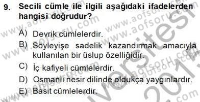 XVI-XIX. Yüzyıllar Türk Dili Dersi 2014 - 2015 Yılı (Final) Dönem Sonu Sınav Soruları 9. Soru