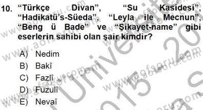 XVI-XIX. Yüzyıllar Türk Dili Dersi 2015 - 2016 Yılı (Vize) Ara Sınavı 10. Soru