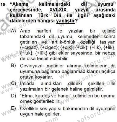 XVI-XIX. Yüzyıllar Türk Dili Dersi 2015 - 2016 Yılı (Vize) Ara Sınavı 19. Soru