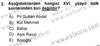 XVI-XIX. Yüzyıllar Türk Dili Dersi 2015 - 2016 Yılı (Vize) Ara Sınavı 2. Soru