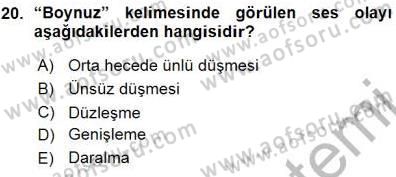 XVI-XIX. Yüzyıllar Türk Dili Dersi 2015 - 2016 Yılı (Vize) Ara Sınavı 20. Soru