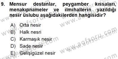 XVI-XIX. Yüzyıllar Türk Dili Dersi 2015 - 2016 Yılı (Vize) Ara Sınavı 9. Soru