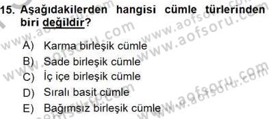 XVI-XIX. Yüzyıllar Türk Dili Dersi 2015 - 2016 Yılı (Final) Dönem Sonu Sınavı 15. Soru