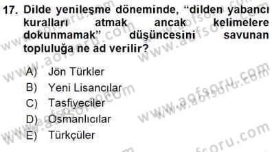 XVI-XIX. Yüzyıllar Türk Dili Dersi 2015 - 2016 Yılı (Final) Dönem Sonu Sınav Soruları 17. Soru
