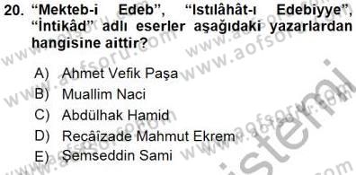 XVI-XIX. Yüzyıllar Türk Dili Dersi 2015 - 2016 Yılı (Final) Dönem Sonu Sınav Soruları 20. Soru