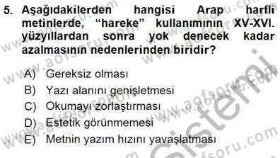 XVI-XIX. Yüzyıllar Türk Dili Dersi 2015 - 2016 Yılı (Final) Dönem Sonu Sınav Soruları 5. Soru