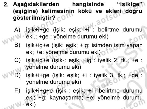 XVI-XIX. Yüzyıllar Türk Dili Dersi 2021 - 2022 Yılı (Vize) Ara Sınav Soruları 2. Soru