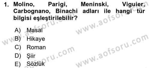 XVI-XIX. Yüzyıllar Türk Dili Dersi 2021 - 2022 Yılı (Final) Dönem Sonu Sınav Soruları 1. Soru