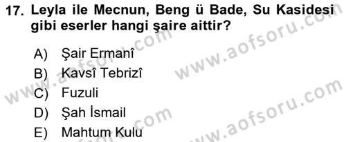 XVI-XIX. Yüzyıllar Türk Dili Dersi 2021 - 2022 Yılı (Final) Dönem Sonu Sınav Soruları 17. Soru