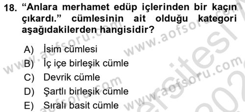 XVI-XIX. Yüzyıllar Türk Dili Dersi 2021 - 2022 Yılı (Final) Dönem Sonu Sınav Soruları 18. Soru