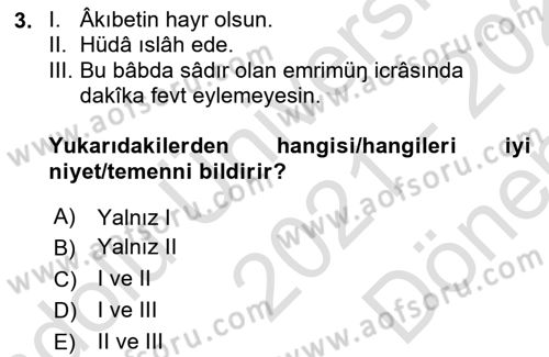 XVI-XIX. Yüzyıllar Türk Dili Dersi 2021 - 2022 Yılı (Final) Dönem Sonu Sınav Soruları 3. Soru