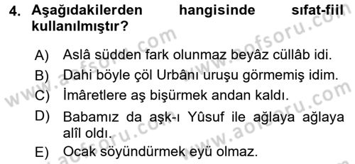 XVI-XIX. Yüzyıllar Türk Dili Dersi 2021 - 2022 Yılı (Final) Dönem Sonu Sınav Soruları 4. Soru