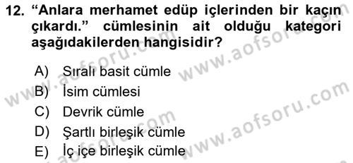 XVI-XIX. Yüzyıllar Türk Dili Dersi 2021 - 2022 Yılı Yaz Okulu Sınavı 12. Soru