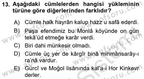 XVI-XIX. Yüzyıllar Türk Dili Dersi 2021 - 2022 Yılı Yaz Okulu Sınavı 13. Soru