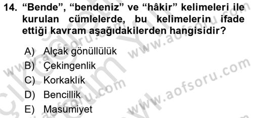 XVI-XIX. Yüzyıllar Türk Dili Dersi 2021 - 2022 Yılı Yaz Okulu Sınavı 14. Soru