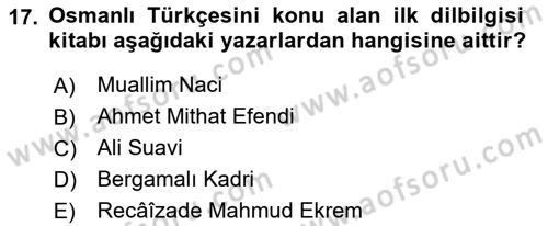 XVI-XIX. Yüzyıllar Türk Dili Dersi 2021 - 2022 Yılı Yaz Okulu Sınavı 17. Soru