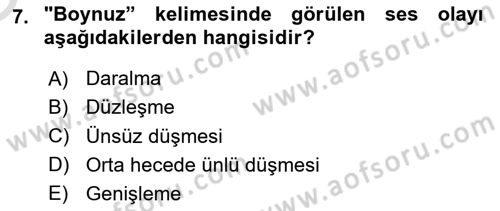 XVI-XIX. Yüzyıllar Türk Dili Dersi 2021 - 2022 Yılı Yaz Okulu Sınavı 7. Soru