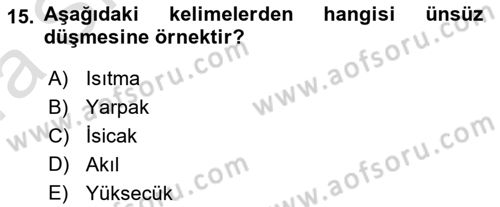 XVI-XIX. Yüzyıllar Türk Dili Dersi 2022 - 2023 Yılı (Vize) Ara Sınav Soruları 15. Soru