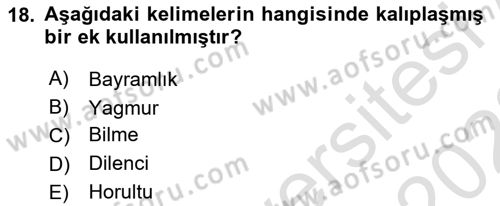 XVI-XIX. Yüzyıllar Türk Dili Dersi 2022 - 2023 Yılı (Vize) Ara Sınav Soruları 18. Soru
